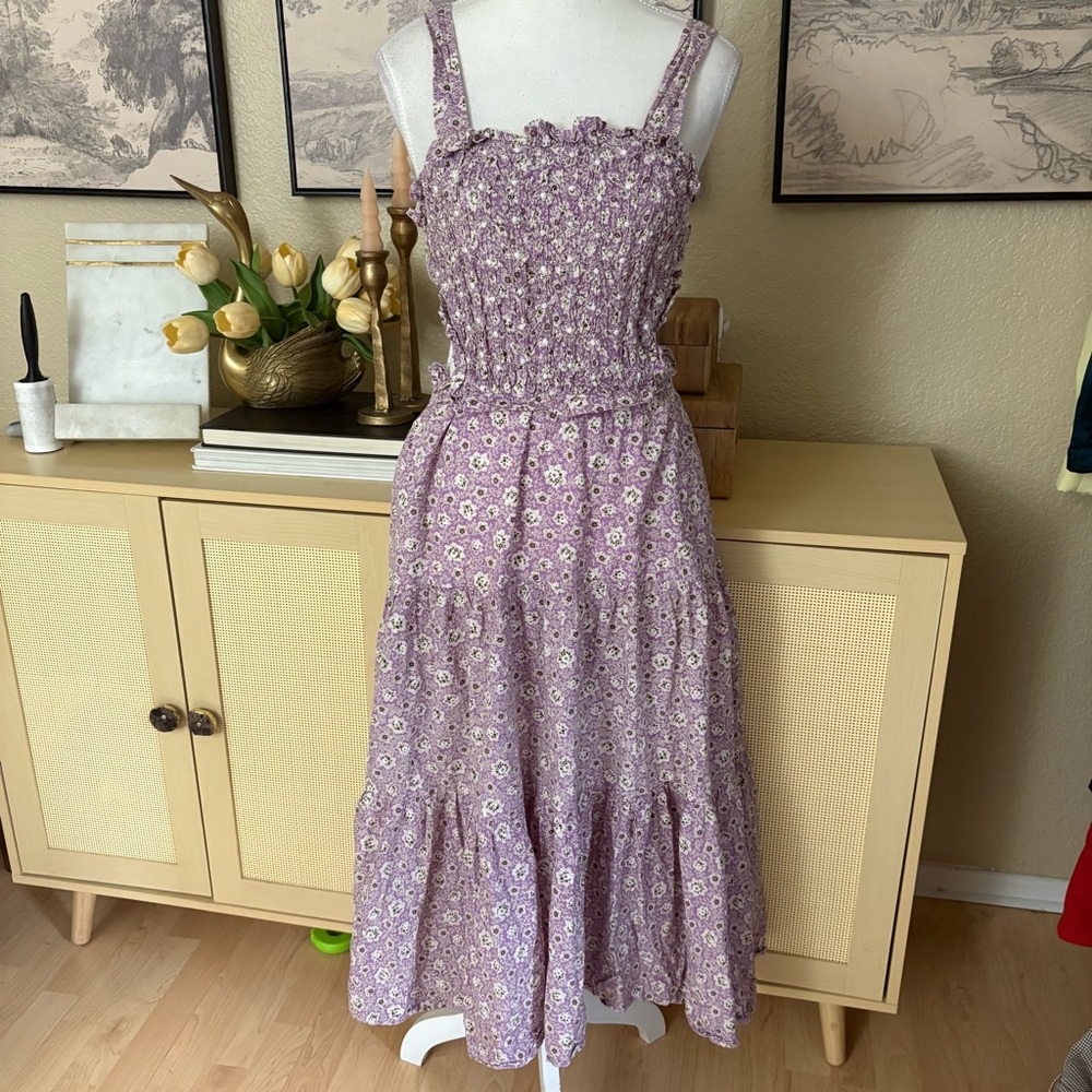 SEA NEW YORK Ida Apron Dress Floral Open Back Midi Size Small Lavender Purple